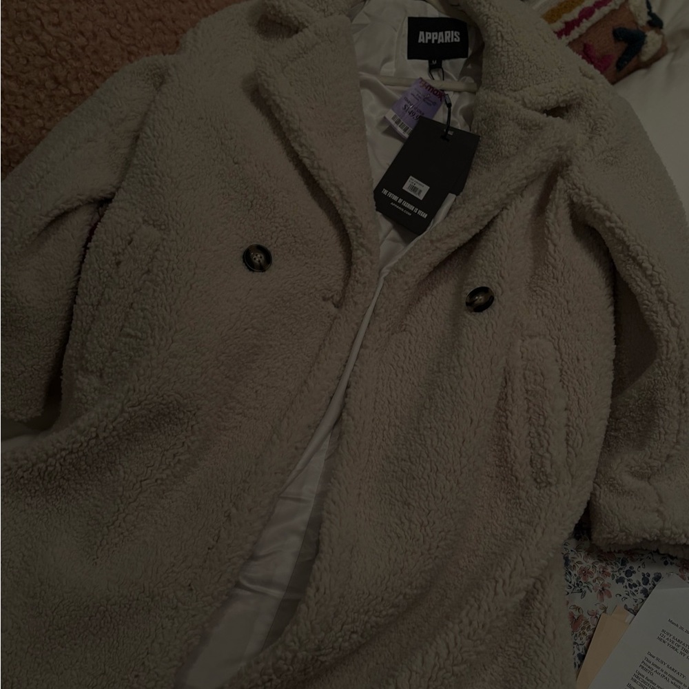 LIKE NEW! Apparis Daryna 2 Ivory Faux-Shearling Coat, Size M - Picture 2 of 4
